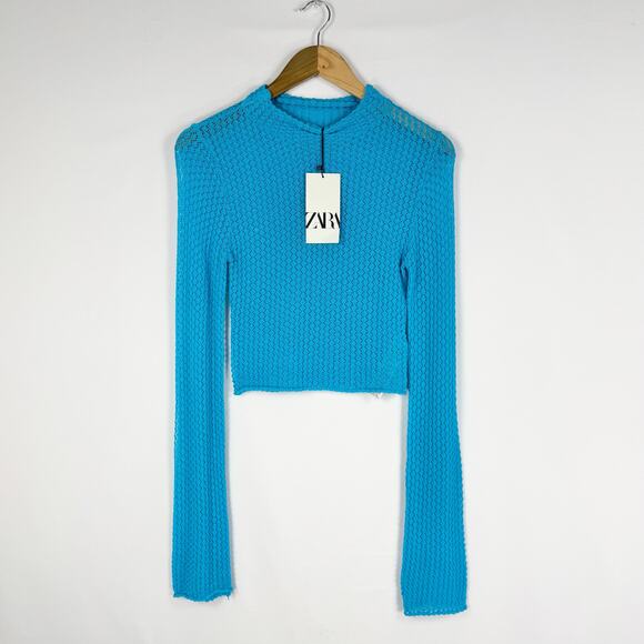 Zara Women's Pointelle Sweater Skirt Set Small Medium Turquoise Bloggers Fav - Picture 4 of 15